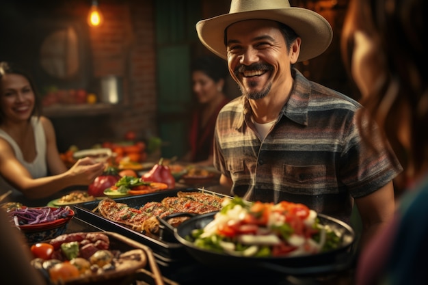 Бесплатное фото Люди наслаждаются мексиканским барбекю.