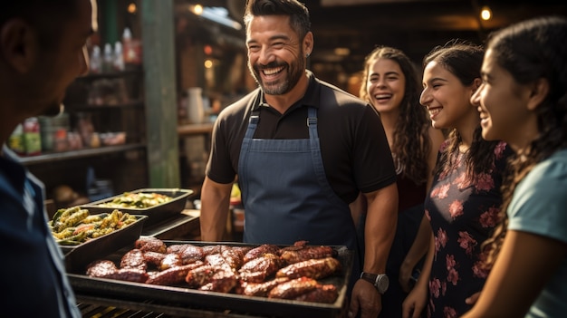 People enjoying mexican barbecue