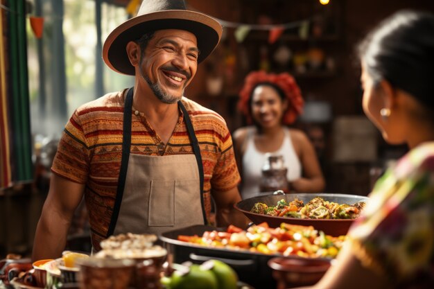 People enjoying mexican barbecue