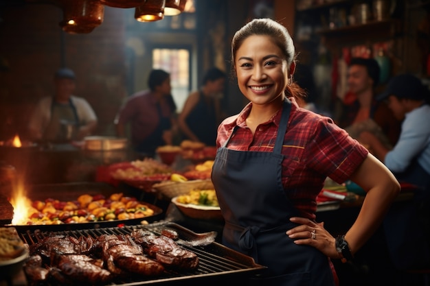 People enjoying mexican barbecue