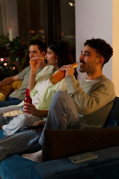 People enjoying movie night