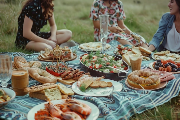 Foto gratuita persone che si godono un giorno di picnic estivo insieme all'aperto