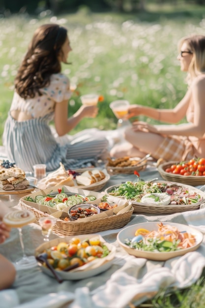 Free photo people enjoying a summer picnic day together outdoors