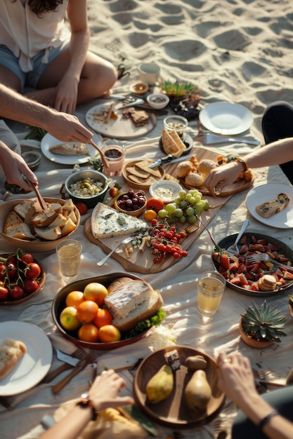 People enjoying a summer picnic day together outdoors