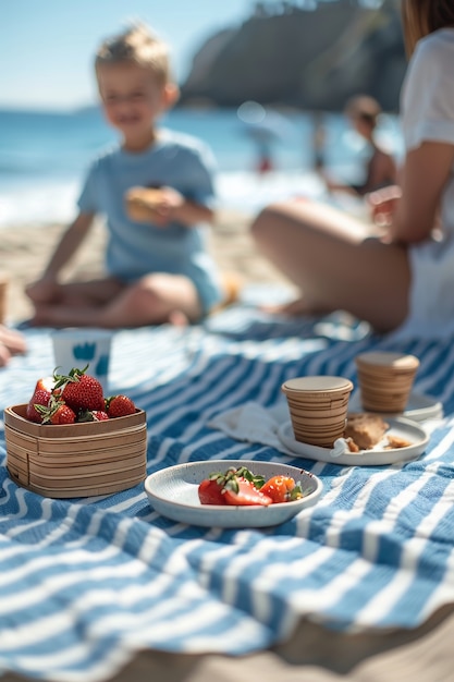 外で一緒に夏のピクニックを楽しむ人々