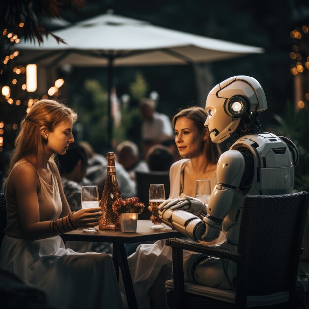 People hanging out with robot