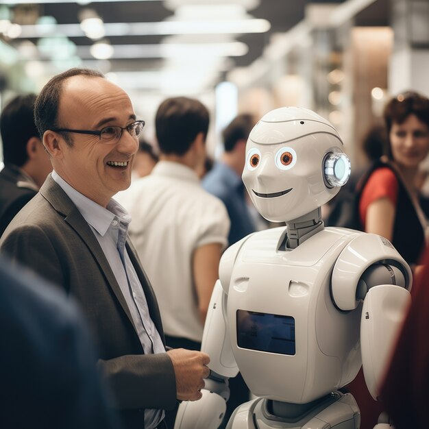 People hanging out with robot