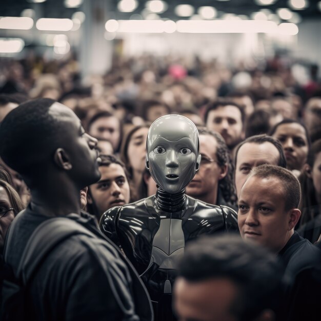 People hanging out with robot