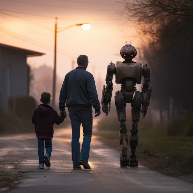 People hanging out with robot