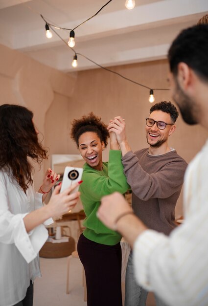 People having a casual salsa dance themed get-together