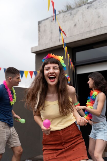 People having fun and celebrating carnival