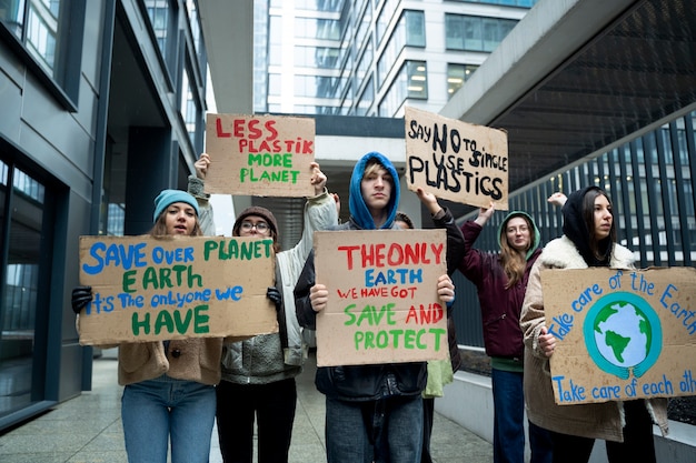 世界環境デーに抗議する人々