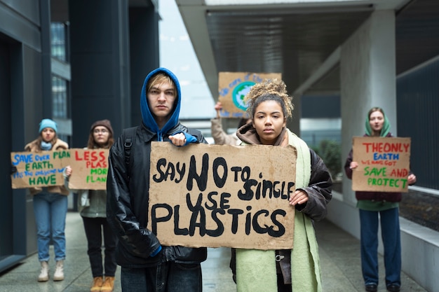 Foto gratuita persone che protestano per la giornata mondiale dell'ambiente