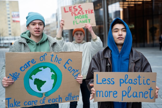 Free photo people having a protest for world environment day