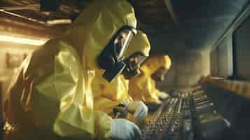 Free photo people in hazmat suits working at a nuclear power plant