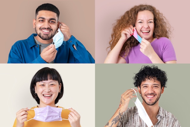 Free photo people holding face mask during the new normal