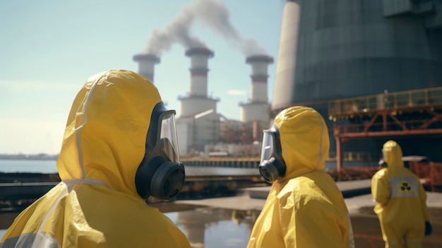 무료 사진 원자력 발전소 에서 일 하는 해즈마트 의복 을 입은 사람 들