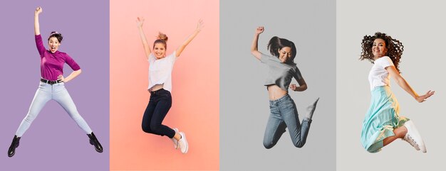 People jumping collage design