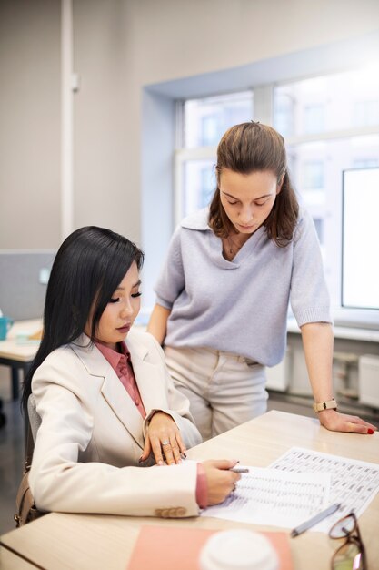 People learning new language at work