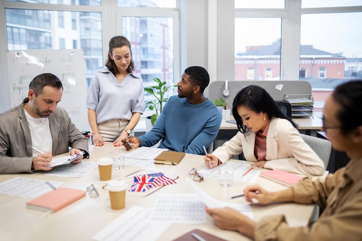 Free Photo people learning new language at work
