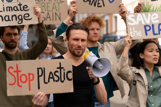 People marching in global warming protest