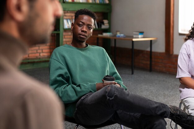 people meeting in support group