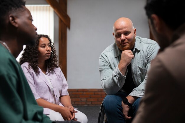 people meeting in support group