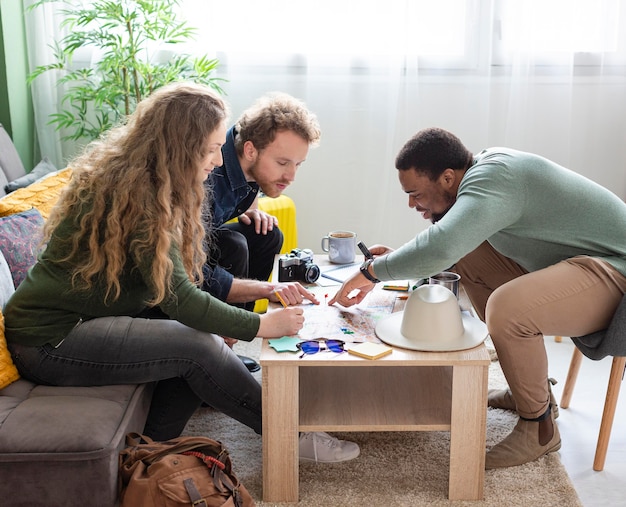 People planning trip with map full shot