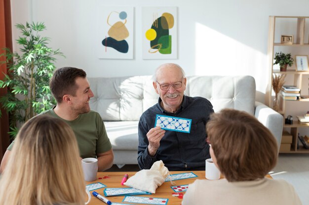 People playing bingo together close up