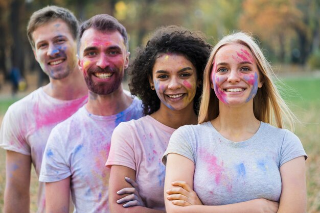 People posing artistically at holi