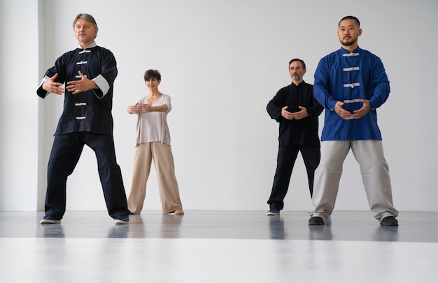 People practicing tai chi full shot