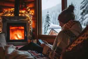 Free photo people relaxing in their wooden home