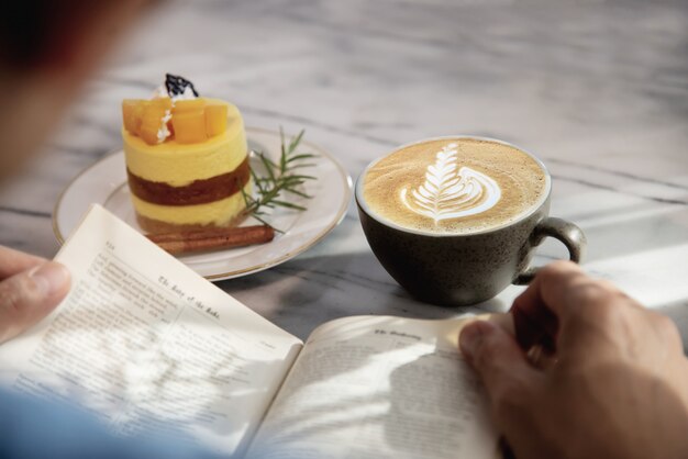 People serve beautiful fresh relax morning coffee cup set