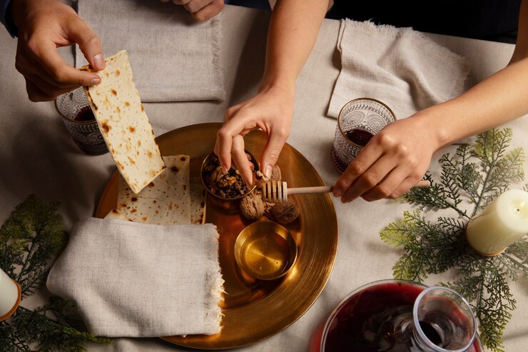Free Photo people at the table enjoying a feast for the first day of passover seder