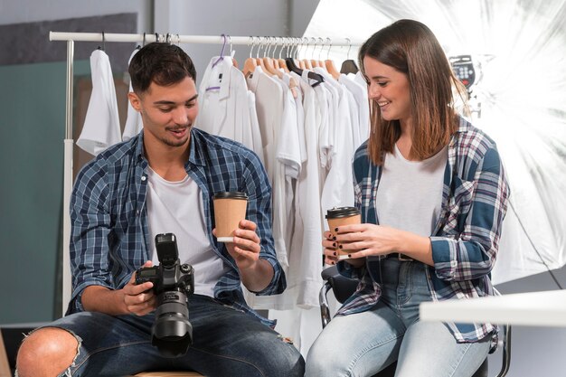 people taking in a photo shooting studio