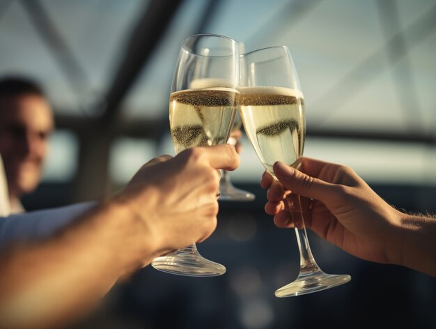 People toasting new year's eve with champagne glasses