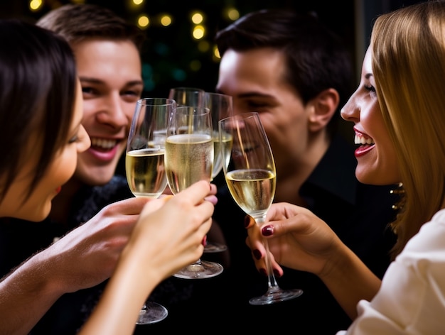 People toasting new year's eve with champagne glasses