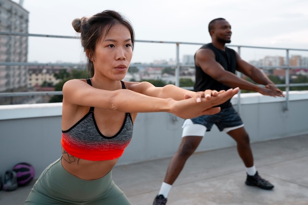 People training together outdoors