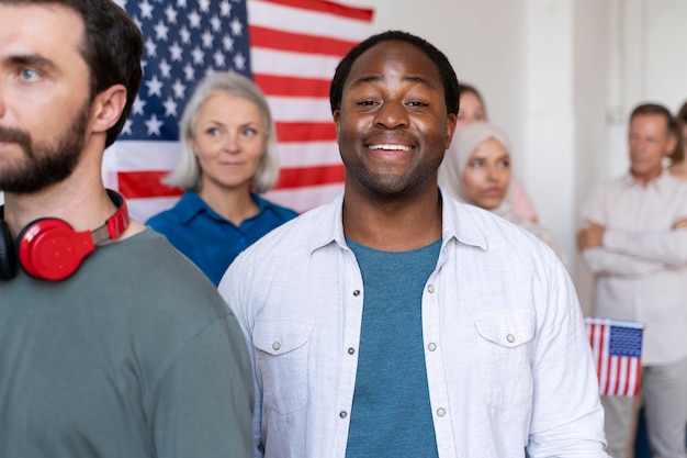 People waiting to register for voting in the united states