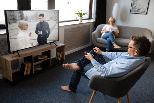 People watching news on tv