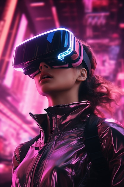 People wearing futuristic high tech virtual reality glasses