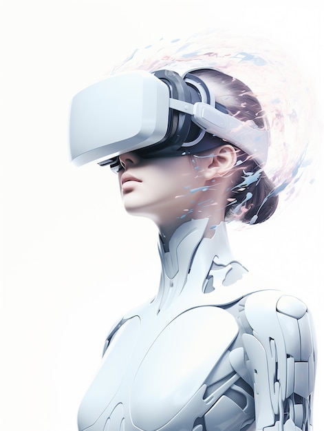 People wearing futuristic high tech virtual reality glasses