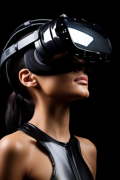 Free photo people wearing futuristic high tech virtual reality glasses