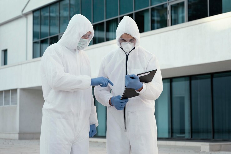 Free Photo people wearing prevention suits against a bio-hazard