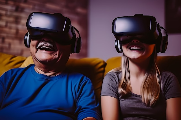 People wearing  vr glasses for gaming