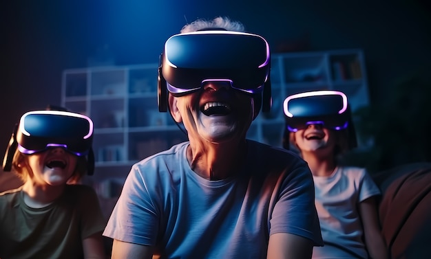 Free photo people wearing  vr glasses for gaming