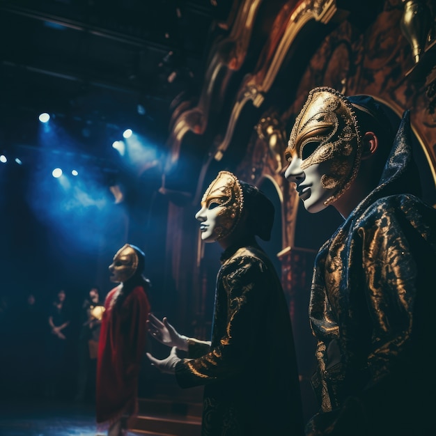 People with gothic style costumes and make-up performing drama for world theatre day