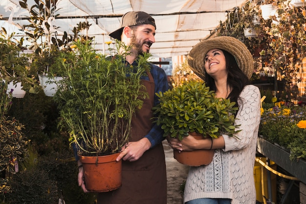 People with pots in glasshouse