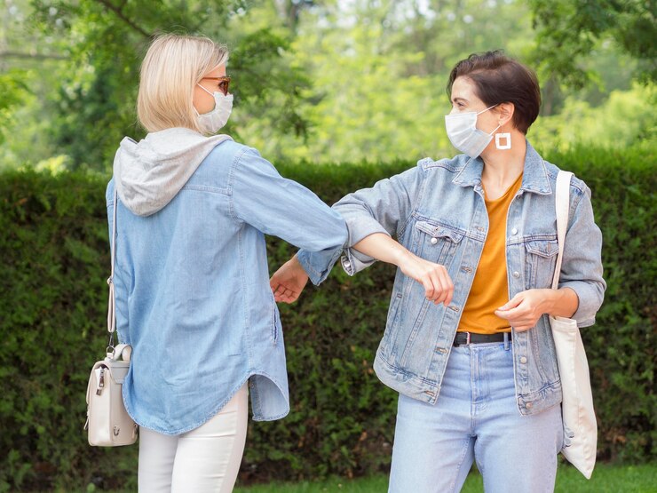 Free Photo people with social distancing concept