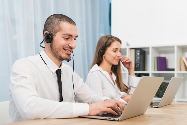 People working in call center